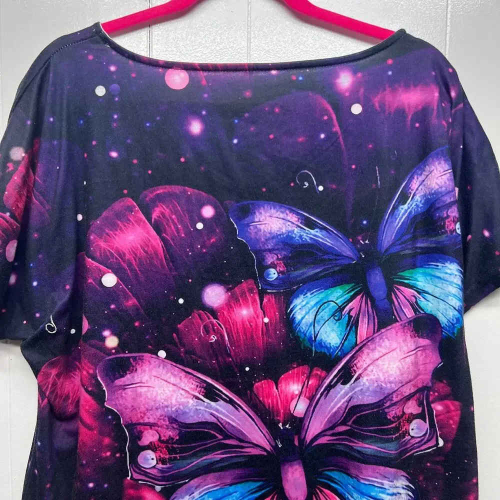 Butterfly Print Women's Short Sleeve Top Size XL Short Sleeve Art to Wear - Picture 6 of 9